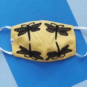 Hand Embroidered Dragonfly Mask - Yellow